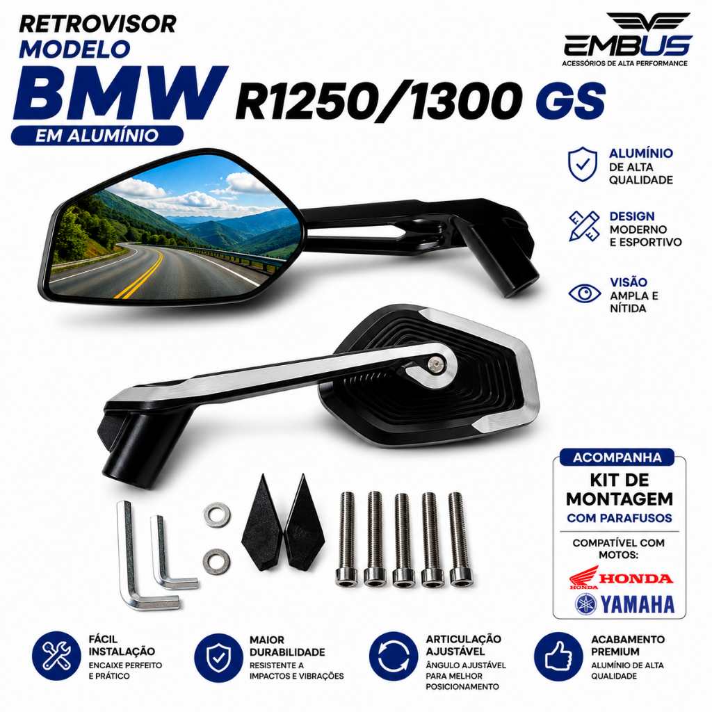 Par Espelho Retrovisor Bmw R 1250 Gs R 1300 Motos Honda Yamaha Fan Xre Bros Lander Fazer Crosser — imagem 2 de 2