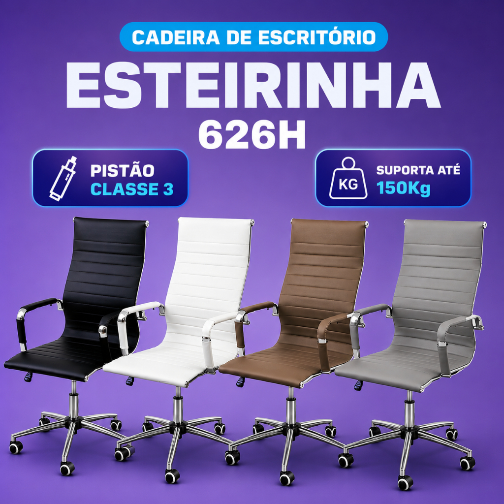 Cadeira Presidente Escritório Ergonômica Esteirinha Couro Pu Sintético Giratória Ajustável Relax