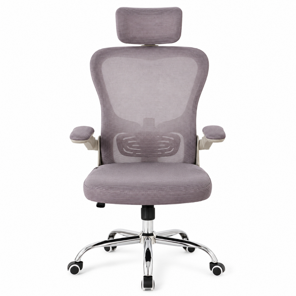 Cadeira Escritório Presidente Mesh Ergonômica Apoio Cabeça Regulagem Altura Home Office Cinza