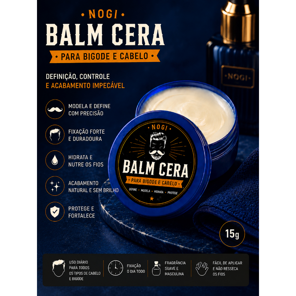 Balm para bigode Efeito seco Fixação forte Uso diário Hidratação  Longa duração Sem brilho Fragrância suave BigodeBarber
