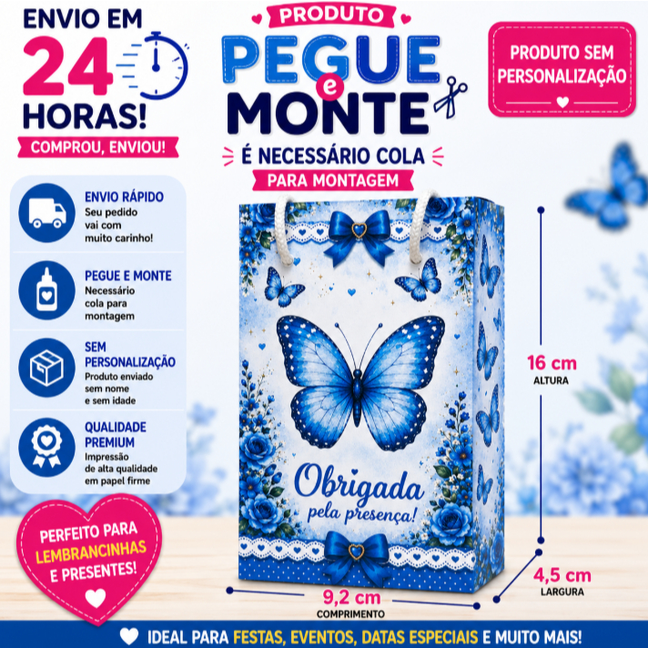 Sacolinha Borboleta Azul Festa Infantil | Sacolinha Surpresa | Lembrancinha | Pronta Entrega