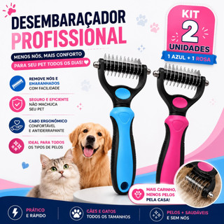KIT 1 2 Escova Desembolador de Pelos Desembaraçador Profissional Pet Removedor de Nós Escova para Cães e Gatos Azul Rosa