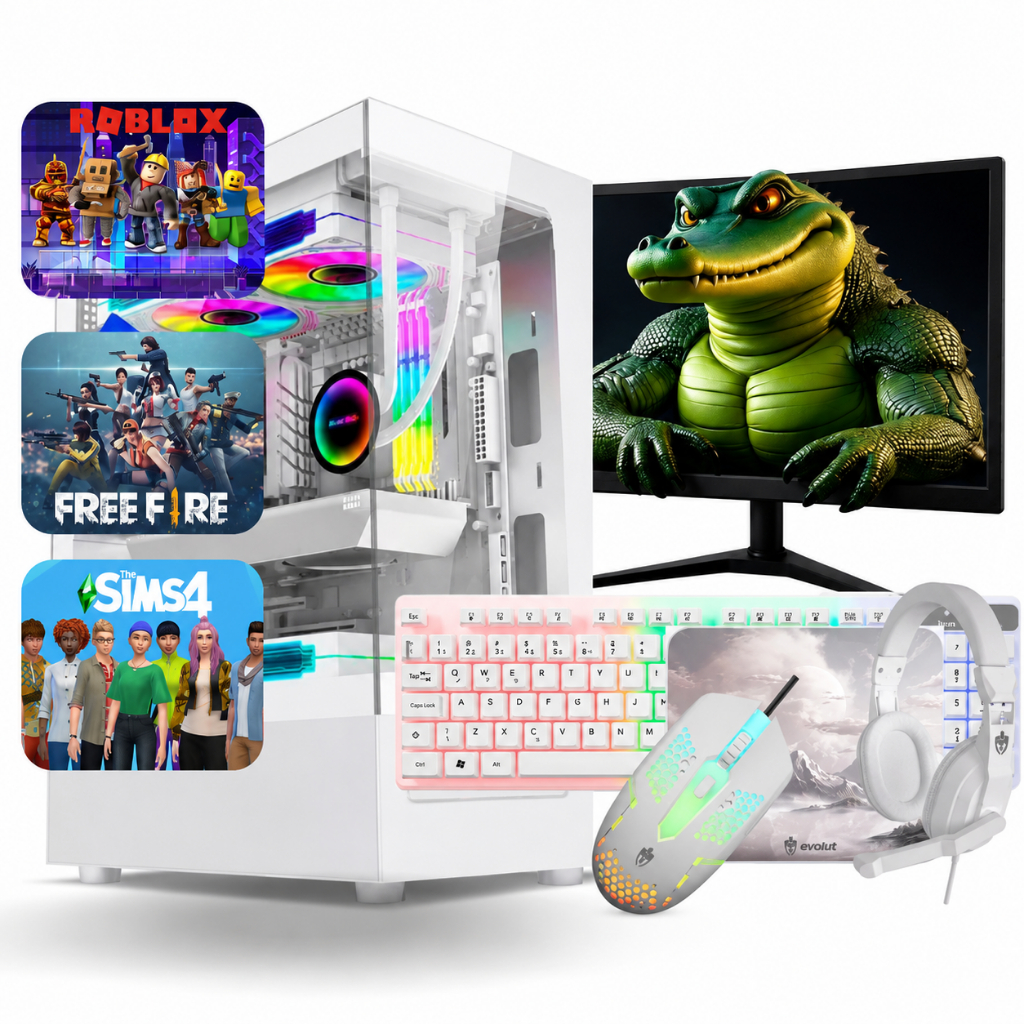 Computador Gamer Completo i5 Memoria Ram 16GB Monitor Teclado Mouse Headset Branco