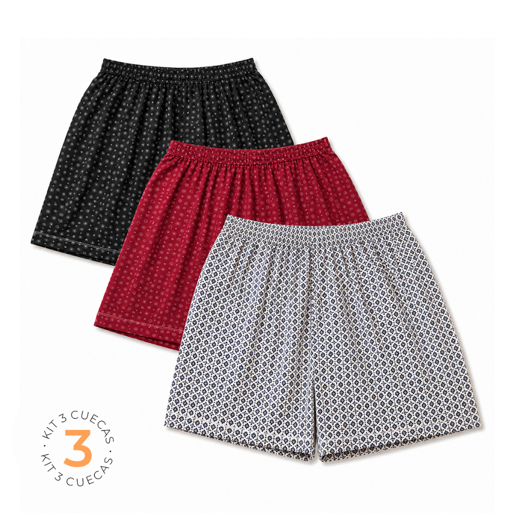 Kit 3 Samba Canção Masculino Adulto Short de Pijama Leve Confortável Poliéster Premium