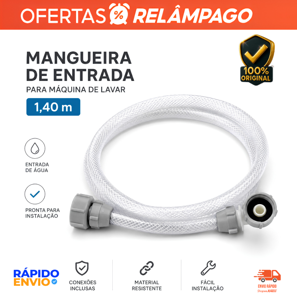 Mangueira De Entrada Para Máquina de Lavar Reforçada Flexível Universal 1,20m Metros Para Lavadora