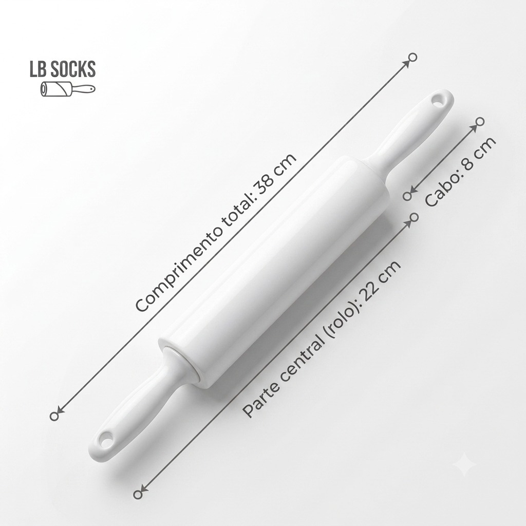 Rolo De Plástico Giratório Branco Com 38cm Para Abrir Massa / Pães / Pizza / Confeitaria