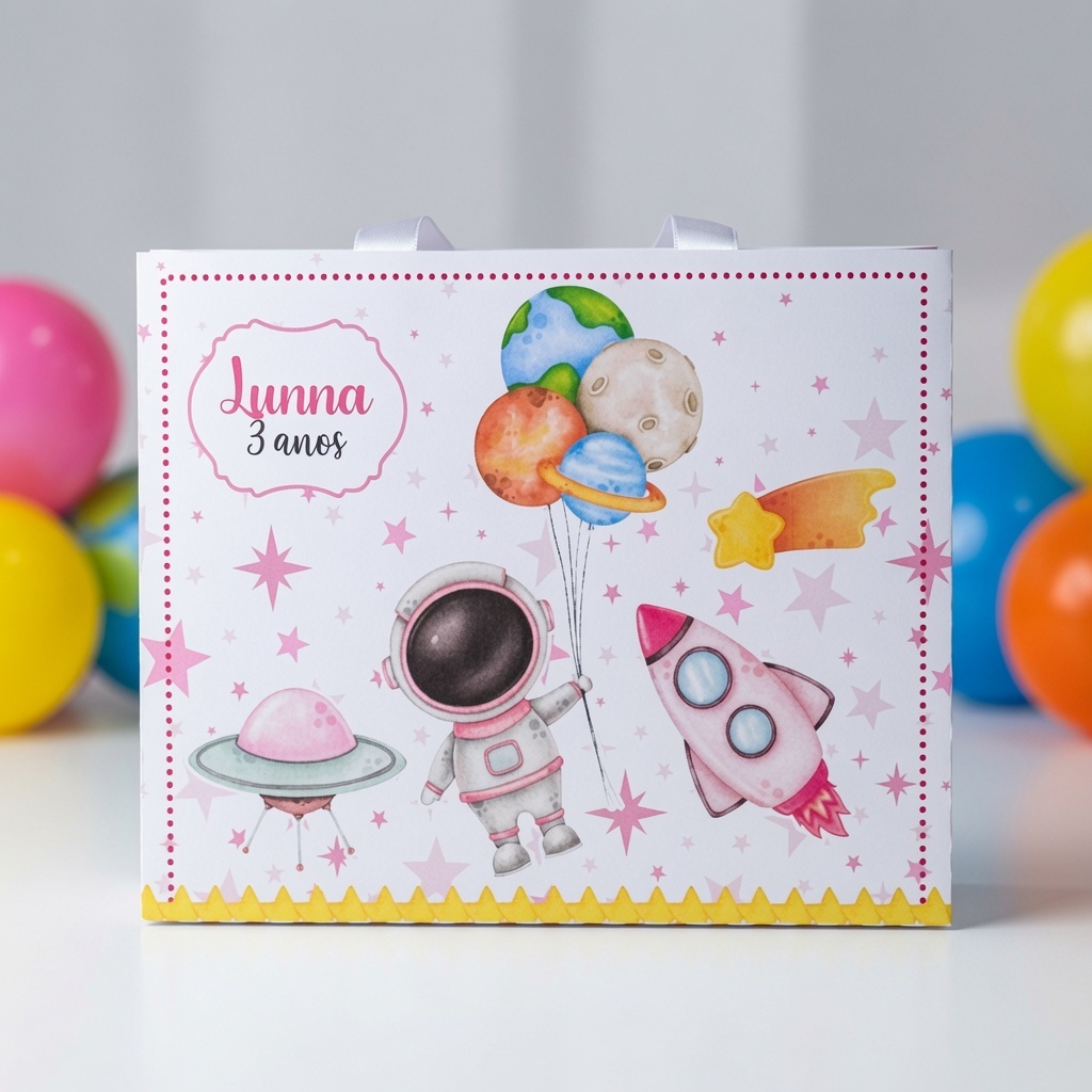 SACOLINHA ASTRONAUTA ROSA PERSONALIZADA G / LEMBRANCINHA DE FESTA/ANIVERSARIO