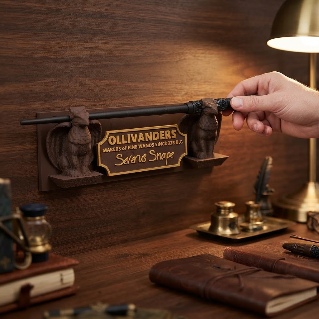 Porta Varinha Harry Potter Preta Para Parede ou Exposição – Destaque Sua Coleção com Visual Mágico Estilo Ollivanders