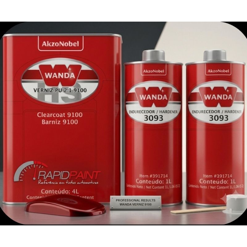 VERNIZ 9100 PU AUTOMOTIVO WANDA KIT COM 6 LITROS - CONCENTRADO ALTO SOLIDOS