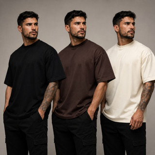 Kit 3 Camisetas Oversized Streetwear Unissex Básicas Gola Alta Manga Curta Moda Casual Urbana Camiseta Básica