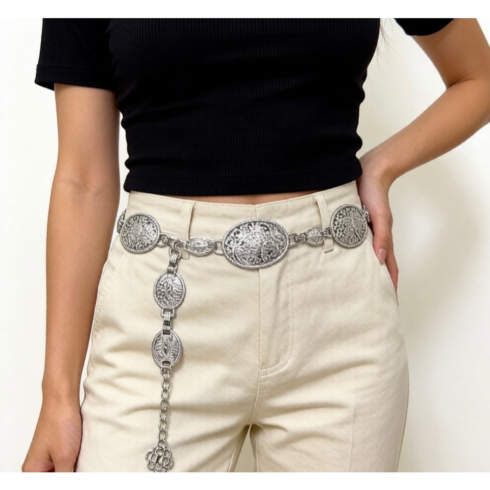 Corrente Moda Cinto Dourado Prata Estiloso Acessório Feminino Moda Influencer