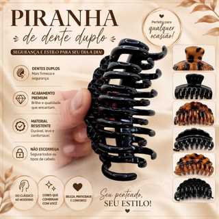 Presilha Piranha de Cabelo Dentes Duplos Grande e Pequena Garra Forte