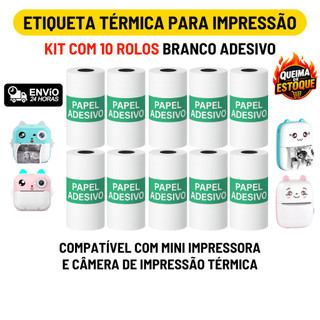 Kit 10 Rolos Etiqueta Térmica Adesiva Branco 50mm Bobina Refil Para Mini Impressora Portá…