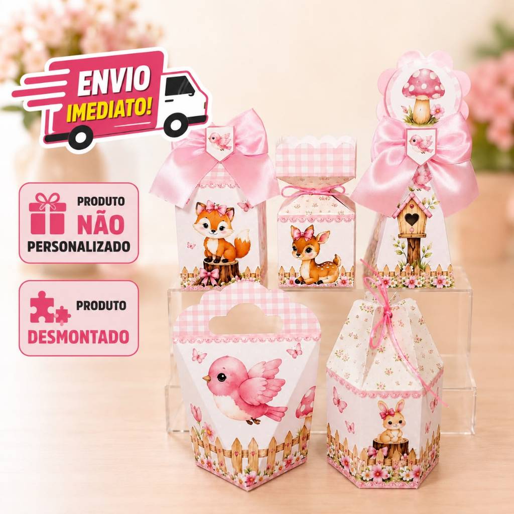 kit Caixinhas Personalizadas para Festa BOSQUE ENCANTADO Lembrancinhas de Aniversário para Decoração DESMONTADO.
