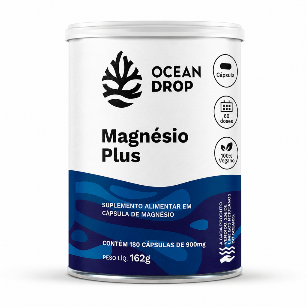 Magnésio Plus Ocean Drop 180 Capsulas 900mg Bisglicinato Taurato Citrato Dimalato Magnesio Elementar