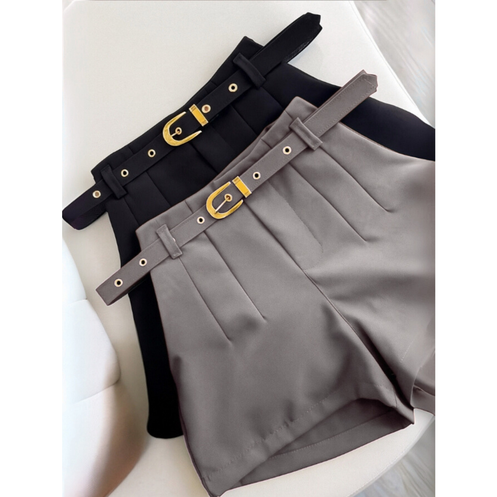 Short Feminino Alfaiataria Com Cinto Forrado Social cintura alta