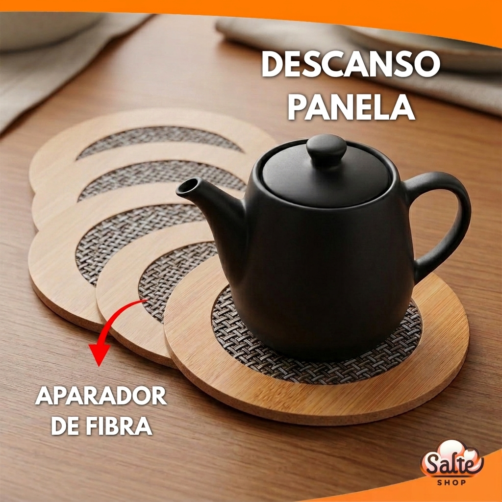 Kit 6 Descanso De Panela Redondo De Bambu C/ Aparador de Fibra De Carbono Salte Oficial