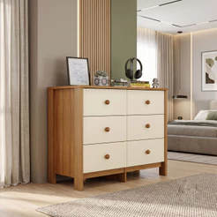Cômoda 6 Gavetas Grandes Gavetas Espaçosas Corrediça Telescópica Design Moderno para Quarto