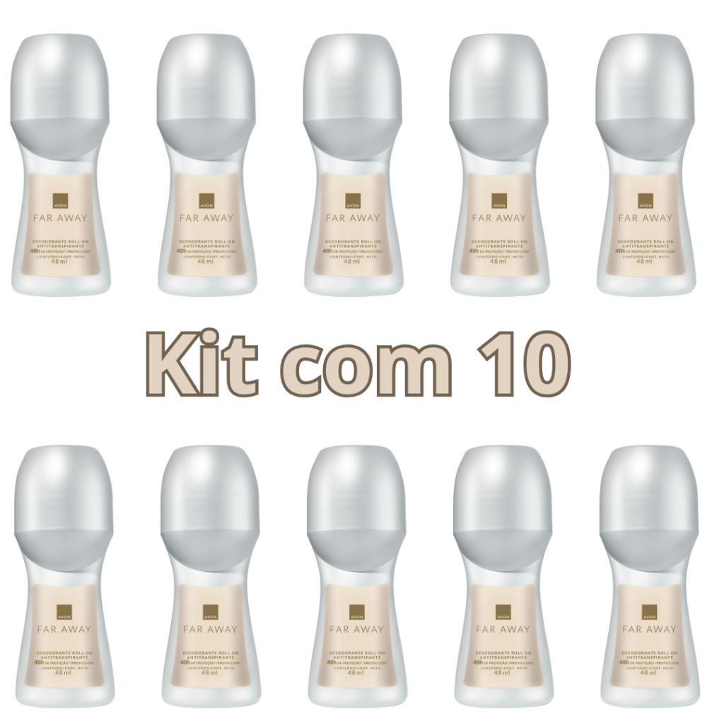 Kit com 10 Desodorantes Roll-on Faraway 48 ml-Avon Feminino. Far Away