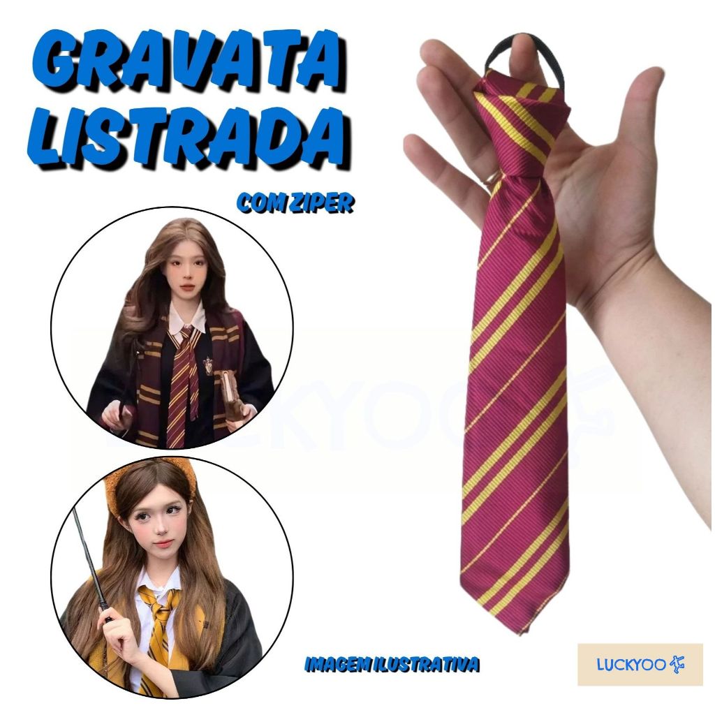 Gravata Listrada Acessório Cosplay Fantasia Casas do Bruxo Leão Serpente Águia Texugo Academia de Magia Escolar