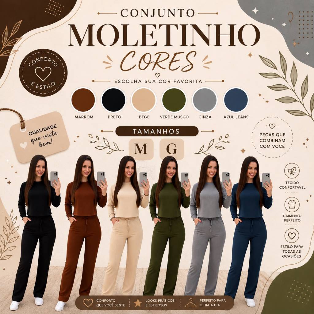 CONJUNTO TECIDO MOLETINHO PANTALONA + BLUSA MANGA LONGA