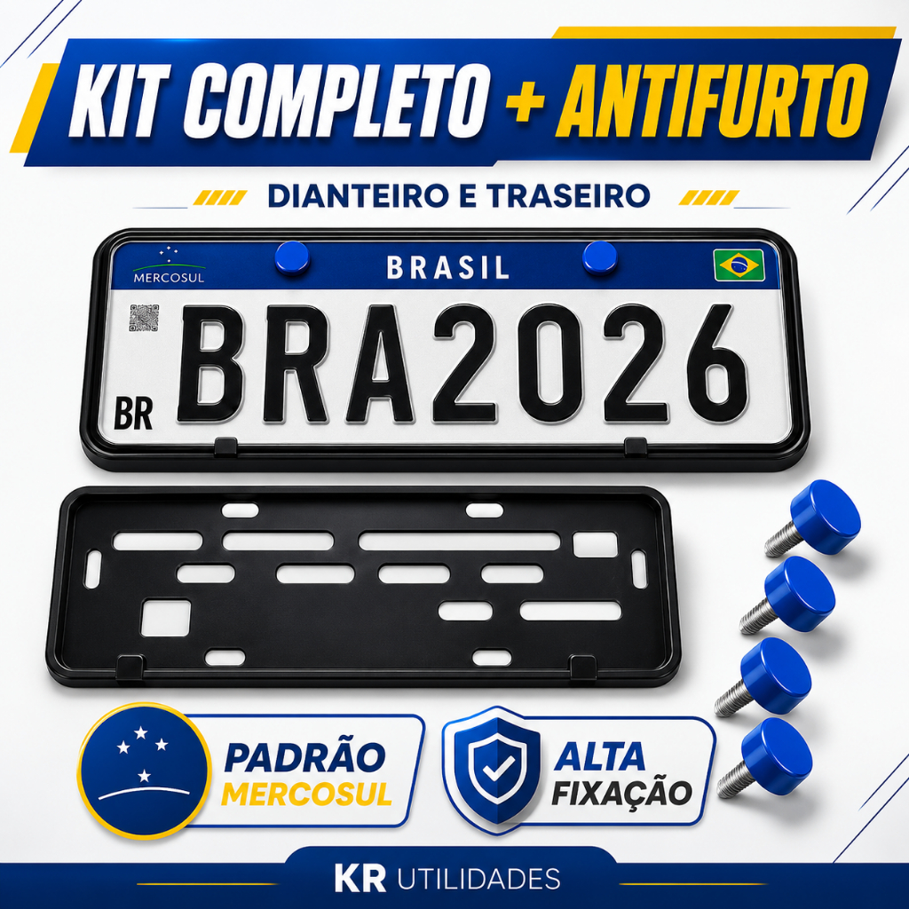 Suporte Automotivo Universal Reforçado + Antifurto Completo Alta Fixação Padrão Mercosul