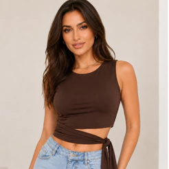 Blusa Cropped Feminina em Suplex com Laço Lateral Sem Manga