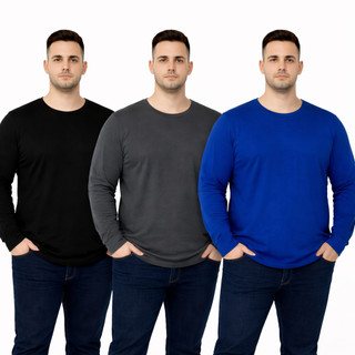 Kit 3 Camisa Manga Comprida Plus Size Camiseta Manga Longa Masculina Dry Fit UV