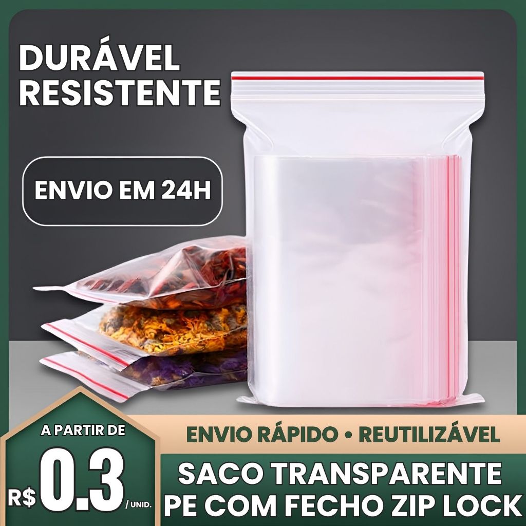 Saco Zip Lock 100 Unidades Hermético Abre E Fecha Livre BPA Free Saquinho Plástico Para Freezer