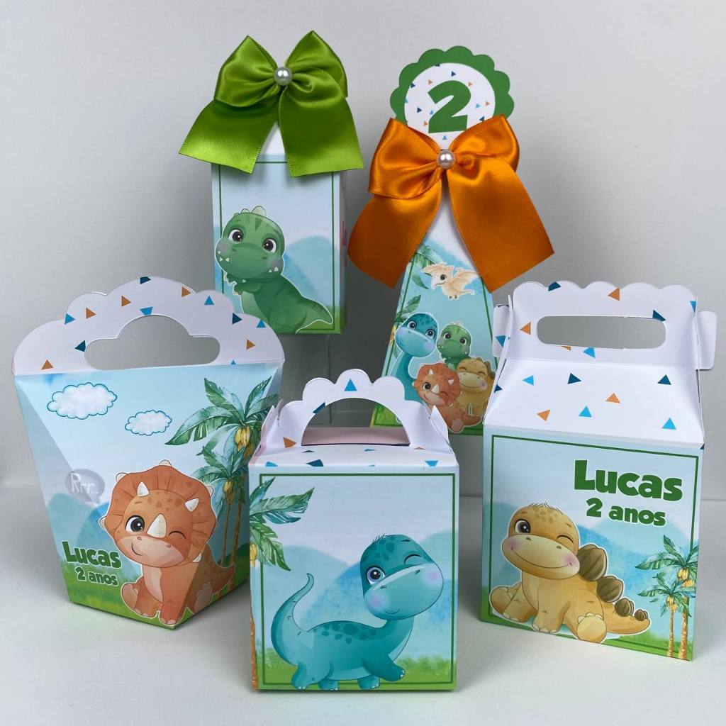Kit Festa Personalizados Dino Baby Dinossauro Menino (PEGUE e MONTE) Lembrancinhas Caixinhas para Festa Infantil