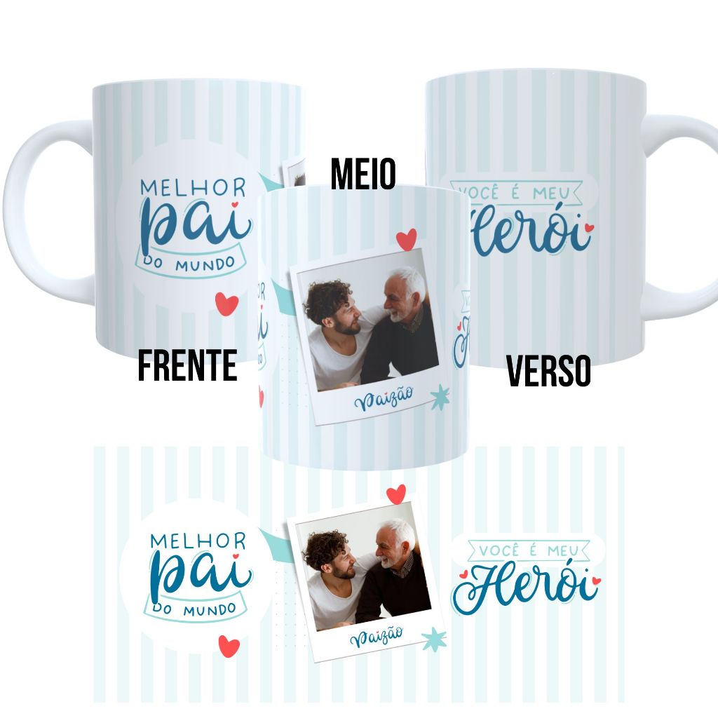 Caneca Personalizada Dia dos Pais com Foto e Nome 325ml Presente Pai Herói