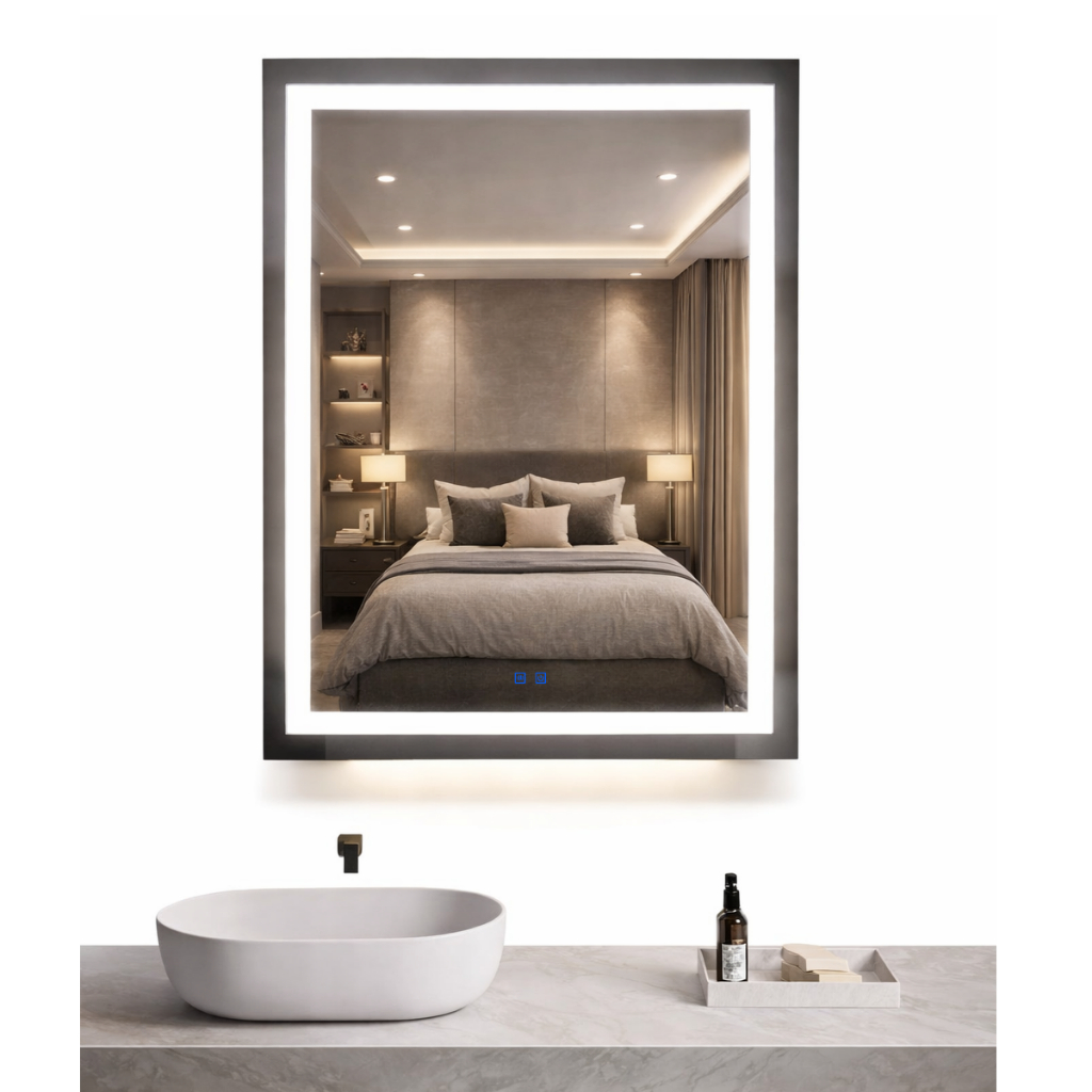 Espelho Led Para Banheiro Touch 3 Cores de Luz Com Desembaçador e Display Digita