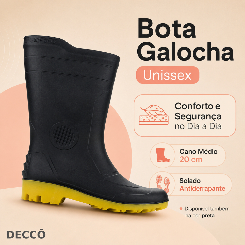 Bota Para Chuva E Trabalho Galocha Pega Forte Cano Médio Borracha Antiderrapant