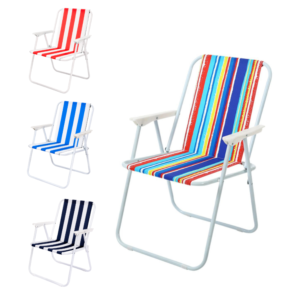 Cadeira De Praia Camping Dobrável Aço Resistente Piscina Sol Mar Snel Home