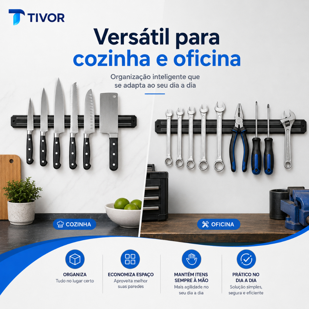 Barra Magnética Porta Ferramentas 45cm Suporte Imantado de Parede Para Chaves e Ferramentas Organizador de Oficina