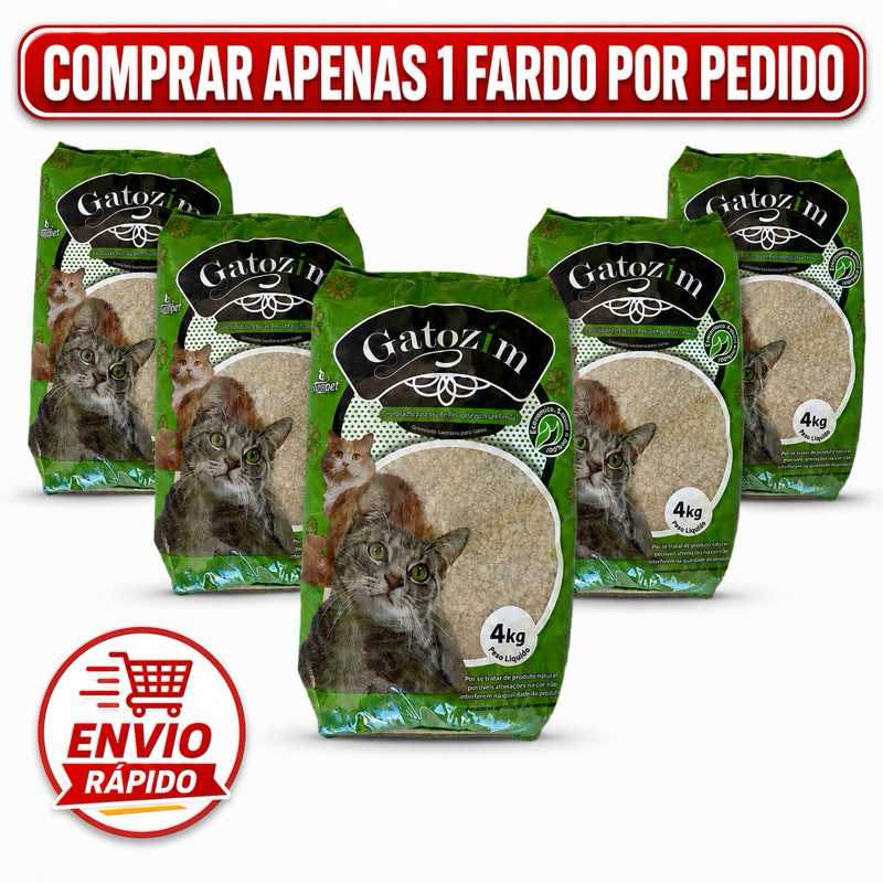 Kit 5 Areia Gato Gatozim 4kg Granulado Sanitário Higiênico Natural Sem Odor - Total 20kg