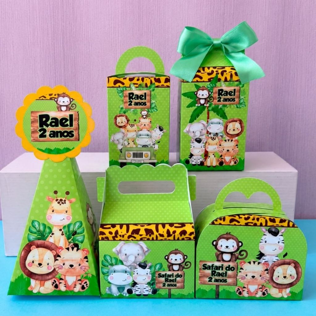 Kit Festa Safari Caixinhas personalizadas -Pegue e Monte -  Lembrancinha de festa Infantil aniversário Safari.