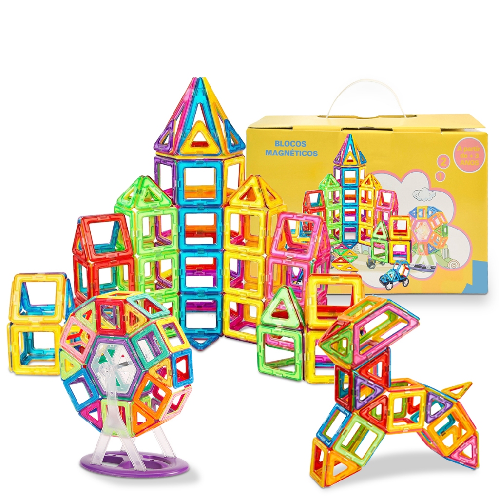 Blocos Magnéticos Brinquedos educativos de montar para crianças 120pcs Presentes de festas