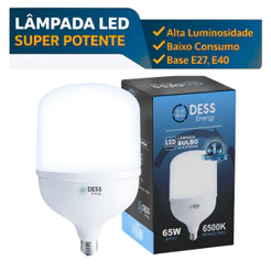 Lâmpada Led Bulbo 65W/80W/100WAlta Potência 6500k E27