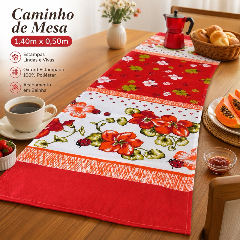CAMINHO DE MESA ESTAMPADO JOANINHA - OXFORD
