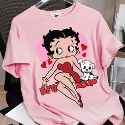 Camiseta Estilo Retrô | Betty Boop e Cachorrinho com Corações