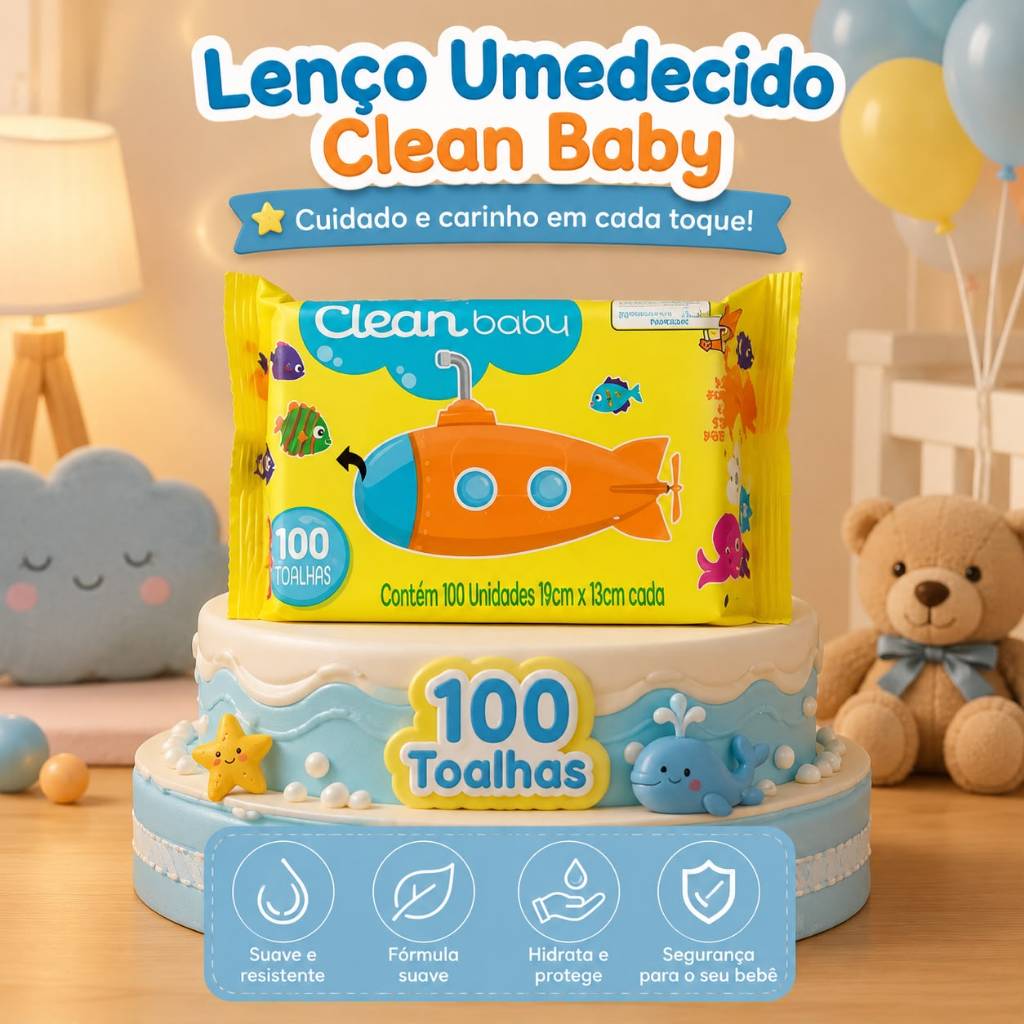 KIT Pacotes Toalhas Umedecidas Clean Baby com 100 cada