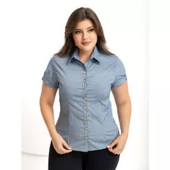 Camisa Camisete Manga Curta Tons de Jeans Plus Size| Moda Evangélica | Moda Feminina | Moda Secretária