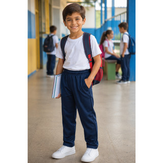 Calça Helanca Infantil Uniforme Escolar Com Bolso Tam 2 A 14