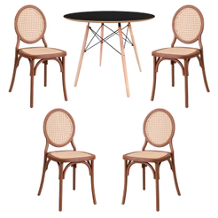 Conjunto Mesa Redonda 90cm com 4 Cadeiras Medalhão Sala de Jantar