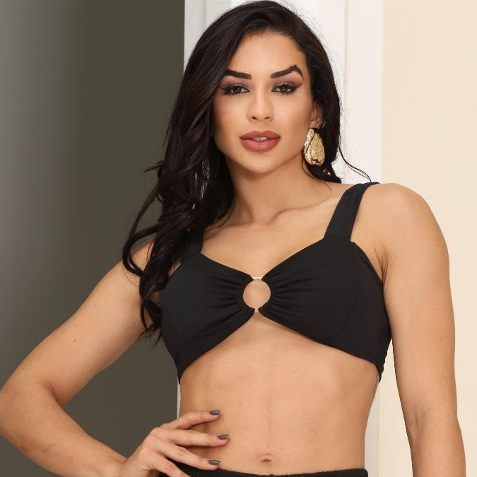 Top Cropped Argola Luxo Com Bojo Academia Praia Caminhada Suplex Premium
