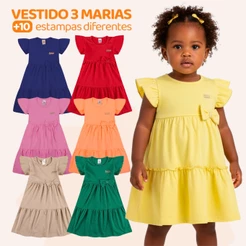 Kit 4 ou 2 Vestidos Bebe Menina Verão Três Marias 100% Algodão Com Laço - Kit Sortido