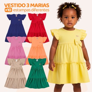 Kit 4 ou 2 Vestidos Bebe Menina Verão Três Marias 100% Algodão Com Laço - Kit Sortido