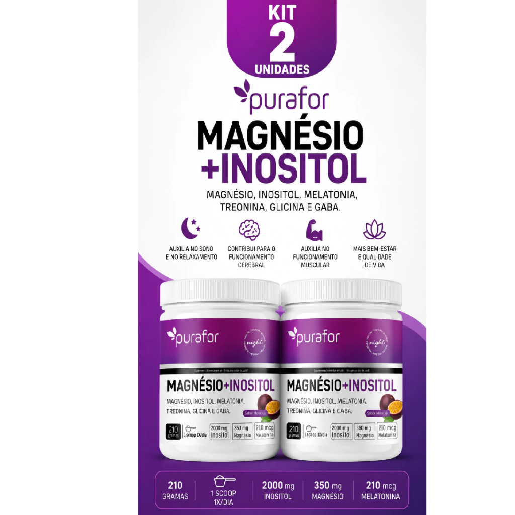 Magnésio + inositol Pó Purafor Quality Night Kit 2un