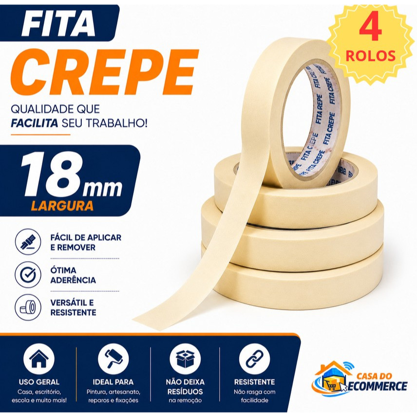 FITA CREPE 50 METROS 4 ROLOS * ALTA QUALIDADE *